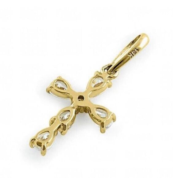 Solid 14K Yellow Gold Cross CZ Necklace Pendant New - Picture 5 of 5